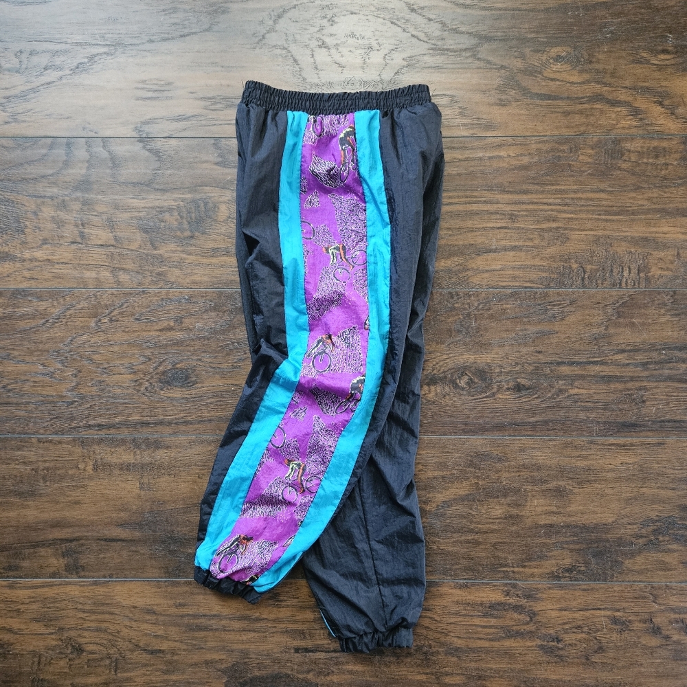 Vintage Purple and Black Joggers with Striking Design